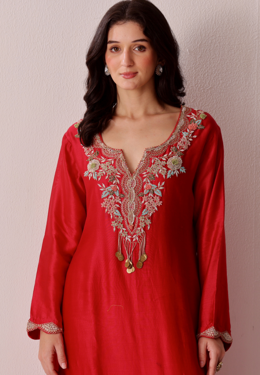 Crimson Kolkata Silk Suit Set