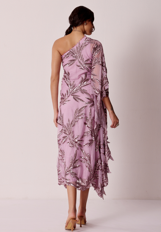 Lilac Botanica One-Shoulder Dress