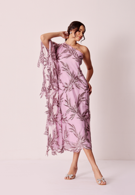 Lilac Botanica One-Shoulder Dress