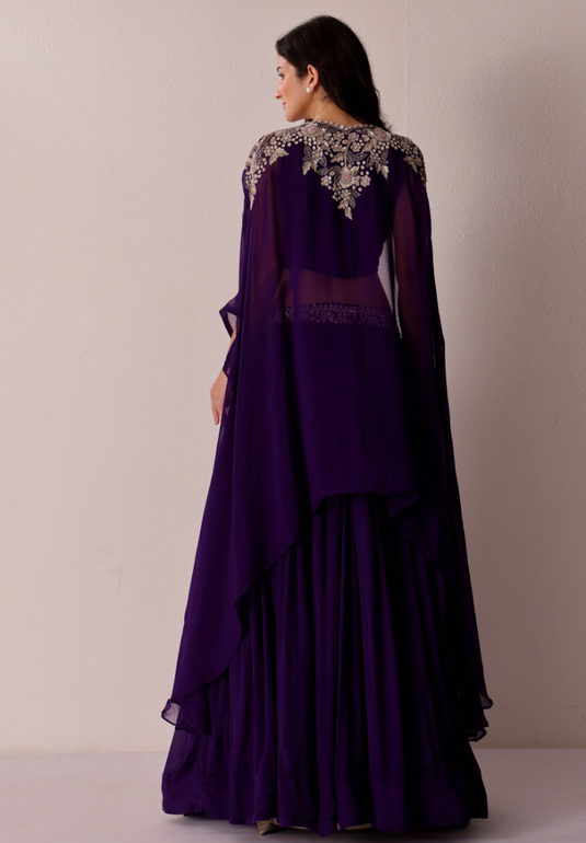 Midnight Amethyst Cape Lehenga Set