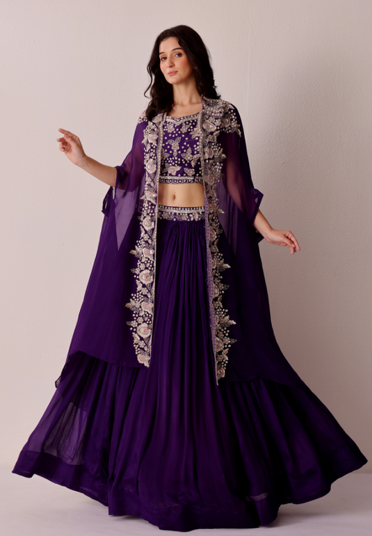 Midnight Amethyst Cape Lehenga Set