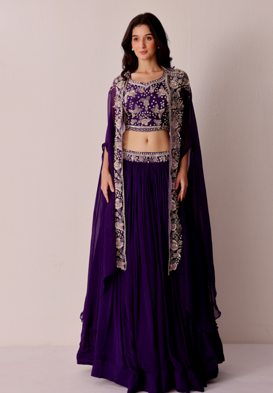 Midnight Amethyst Cape Lehenga Set